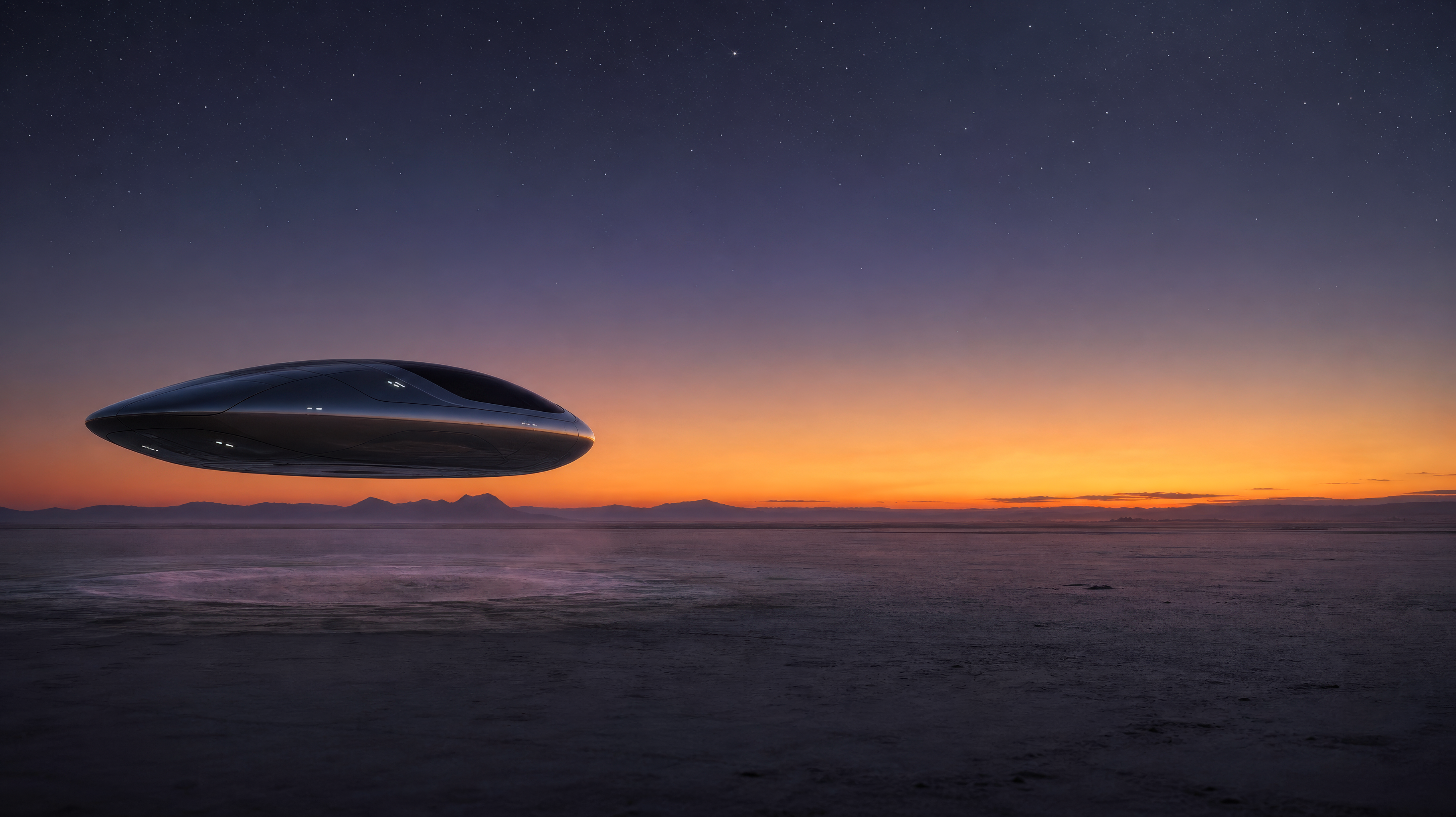 Anti-gravity vehicle above mountain range